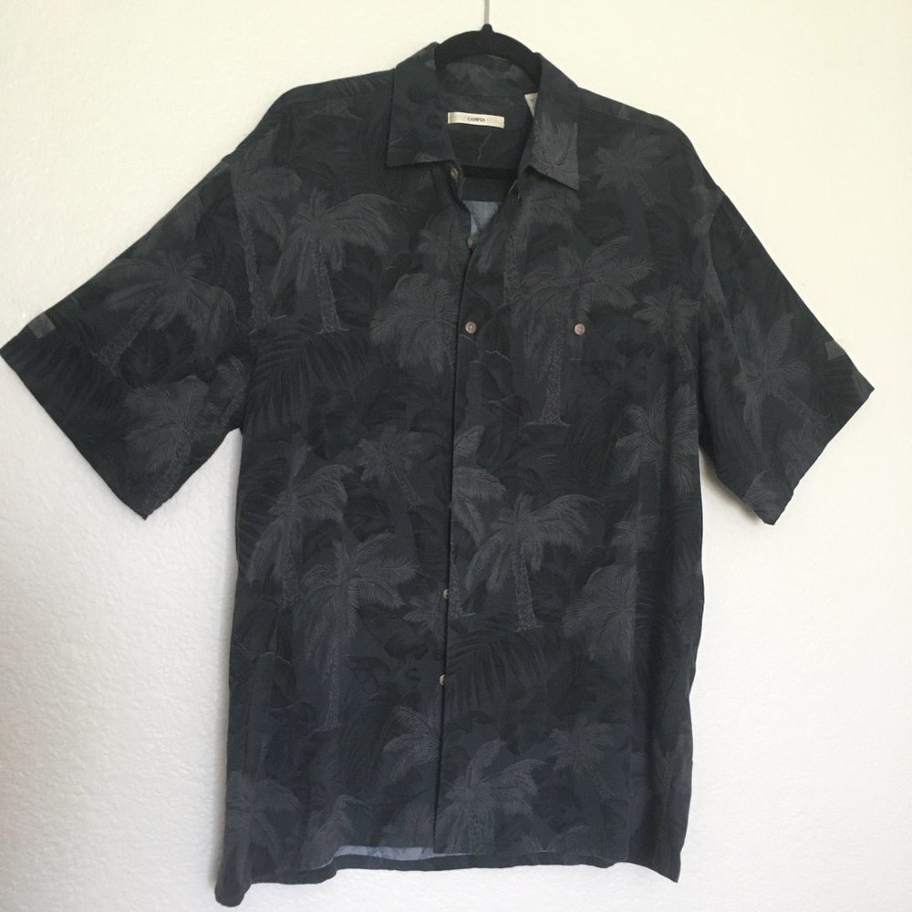 CAMPIA black rayon palm print sz L shirt